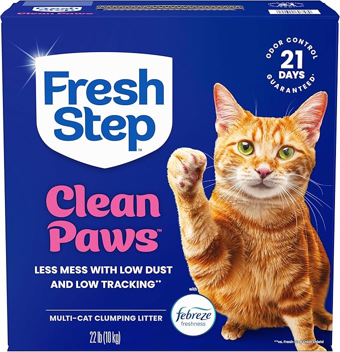 Fresh Step Clean Paws Multi Cat Clumping Litter with Febreze Freshness, 22 lb (Package May Vary)