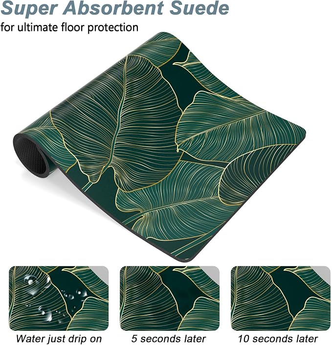 Rnivvi Dog Food Mat, 12" x 19" Flower Absorbent Dog Cat Bowl Mat for Food and Water, Cute Anti-Slip Rubber Pet Feeding Rug Protect Floors, Puppy Placemat for Feeding & Watering Supplies, Tropical
