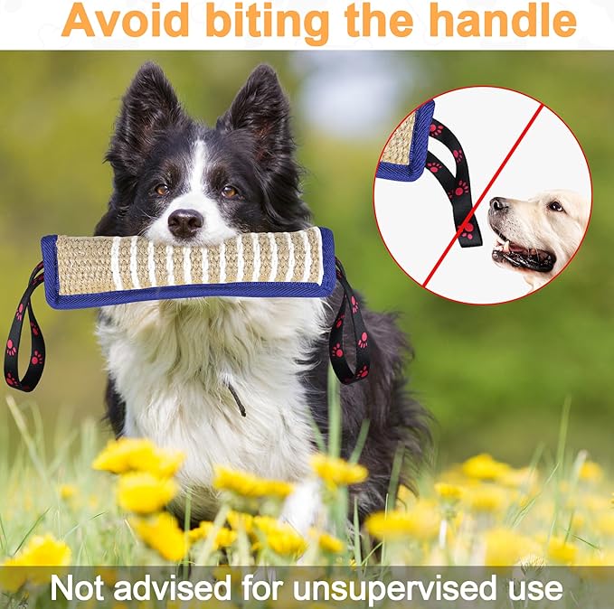 ToLanbbt Dog Tug Toy Dog Bite Jute Pillow Pull Toy with 2 Strong Handles Perfect for Tug of War, Puppy Interactive Play, Tear Resistant Bite Training Toys for Small Medium Large Dogs (Blue Footprint)
