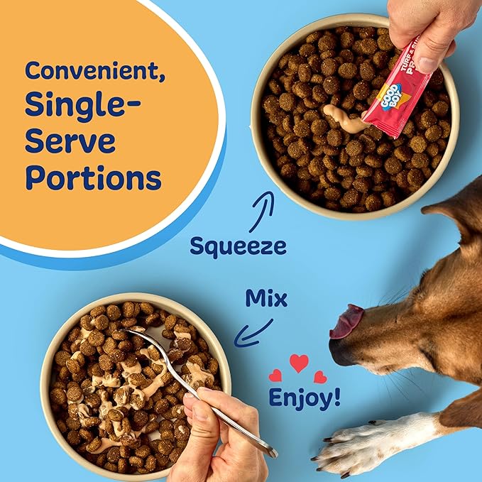Good Boy Turf & Surf Protein Purees Dog Food Mixers for All Adult Dogs, 30 Count, Easy Single-Serve Triple Flavor Topper Treats with Chicken, Salmon and Duck