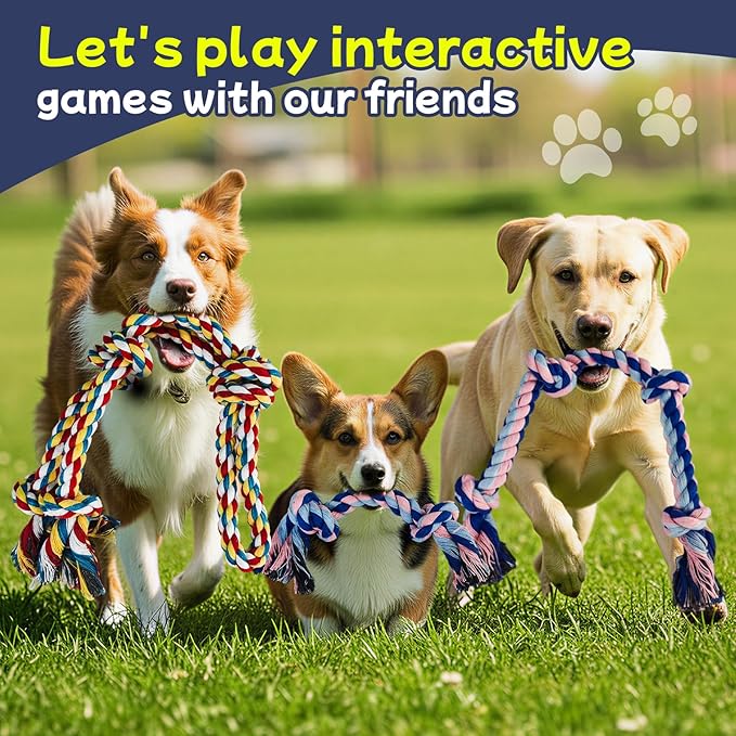 Rocfish 4 Pack Dog Rope Toys for Aggressive Chewers, Tough Tug of War Dog Toys for Large, Medium & Small Dogs, 100% Cotton Teeth Cleaning Chew Toys, Heavy Duty Tug Toy to Relieve Dog Boredom