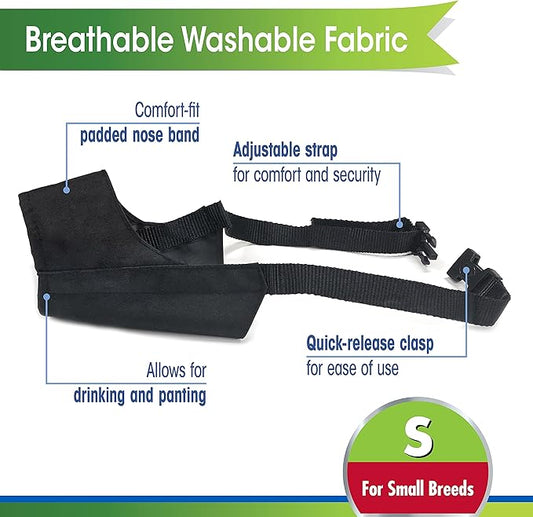 Four Paws Walk-About Quick-Fit Adjustable Dog Muzzle for Small Dogs, Washable & Breathable, Black, 1 Count