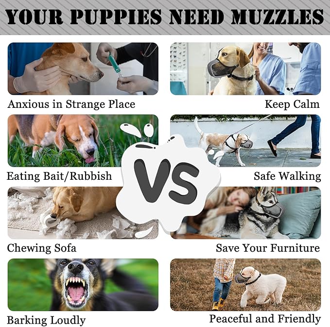 Mayerzon Dog Muzzle, Patented Mesh Soft Muzzles for Large Medium Small Dogs Poodle Husky Doberman Labrador Retriever for Scavenging Grooming Biting Chewing, Breathable Reflective Mussel with Collar