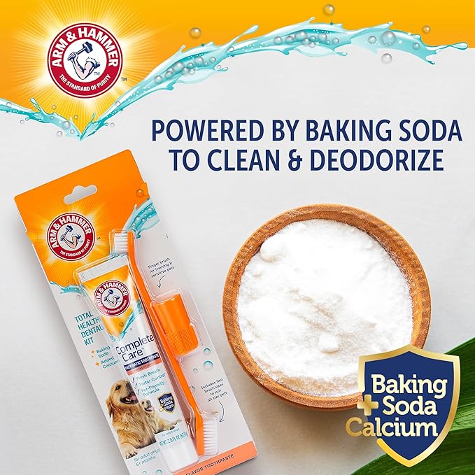 ARM & HAMMER Dog Dental Kit - Enzymatic Dog Toothpaste 2.5 oz Chicken Flavor - Dog Toothbrush & Finger Brush - Tartar & Gum Cleaning with Baking Soda Enhanced Formula - Complete Dental Care for Dogs