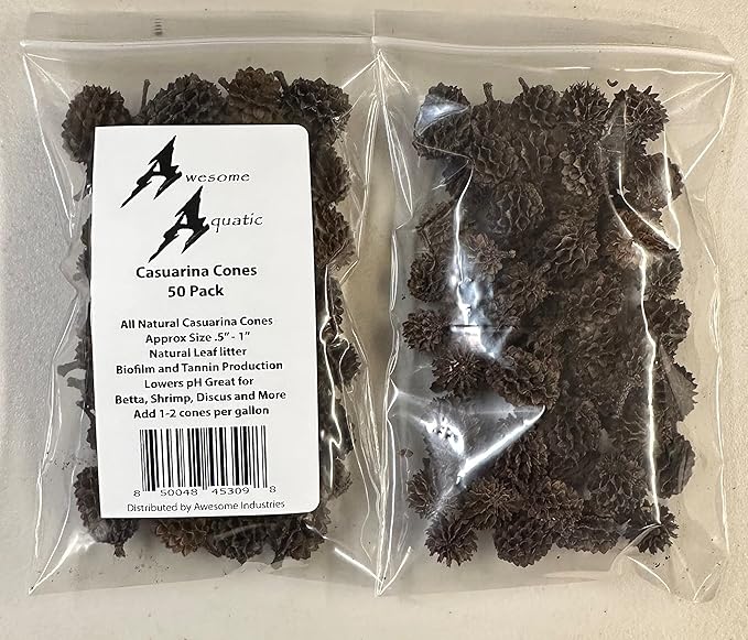 Alder & Casuarina Cones Betta Shrimp Tank Promotes Natural Habitat, Breeding, Tannin Producing Improves Immunity, Easy to Use, by Awesome Aquatic (50 Pack Casuarina)