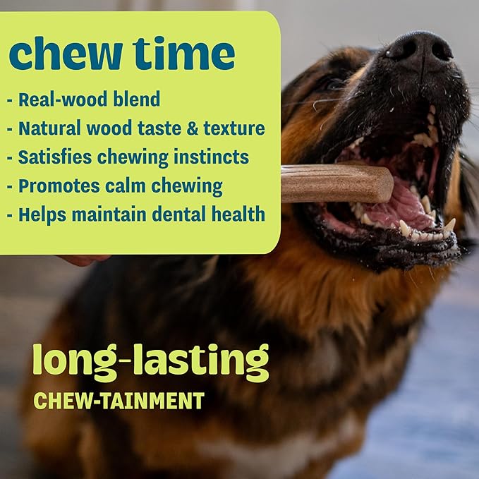 Pupstages Super Dogwood Dog Chew Toy, Made in the USA – Real-Wood Blend, Natural Wood Flavor & Texture, Moderate Chewers, Large, 11"