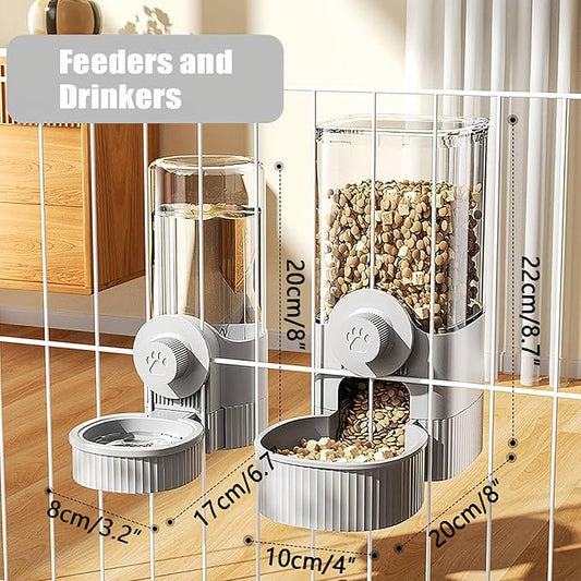 Hanging Automatic Food Water Dispenser,Rabbit Feeder Guinea Pig Water Bottle Food Feeder for Ferret Guinea Pig Rabbit Bunny Cage Accessories (Grey, 520ml+1200ml)