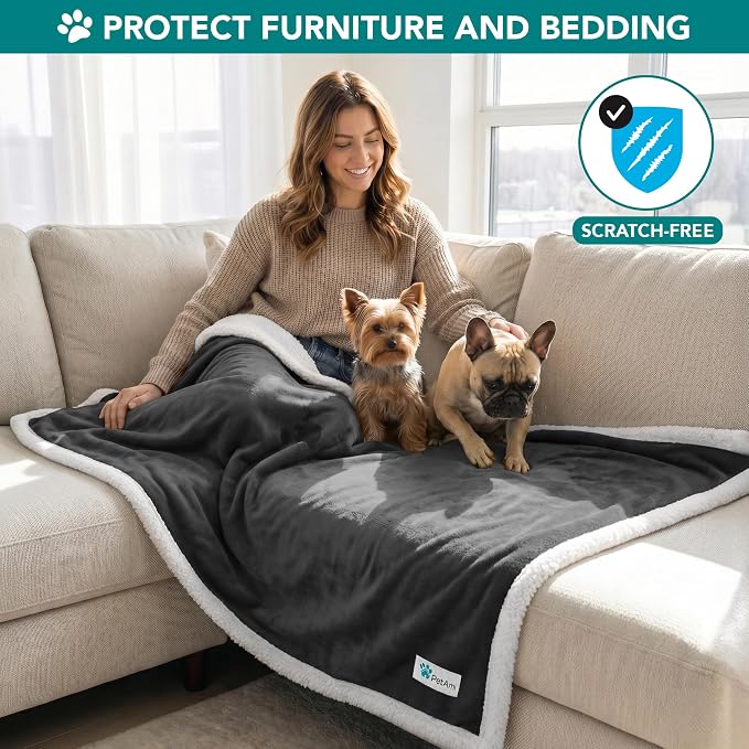 PetAmi Dog Blanket for Medium Large Dogs and Pets, Soft Sherpa Fleece Pet Blanket Throw for Cats Puppies, Reversible Plush Couch Cover Protector Sofa Bed Car Seat, Machine Washable, 80x60, Dark Gray