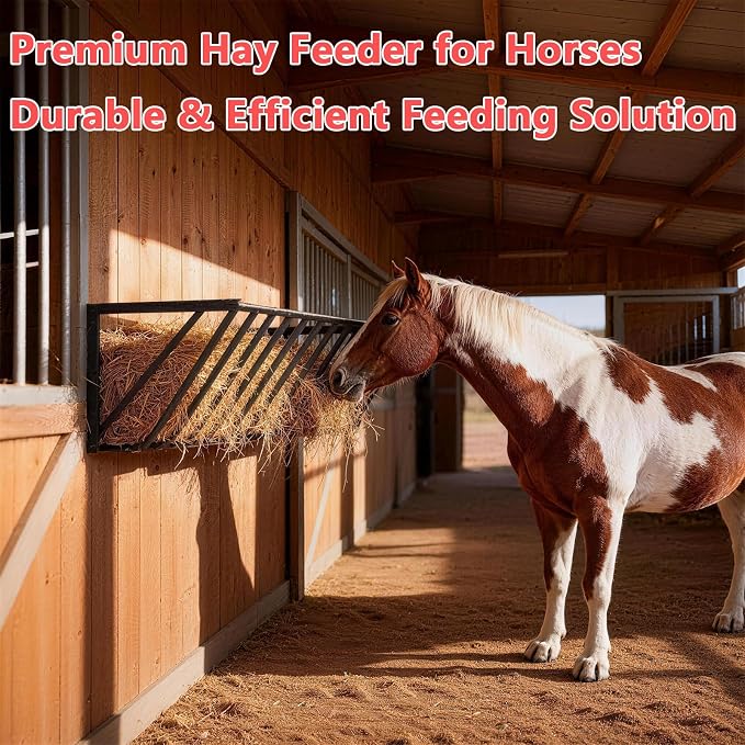Wall Mounted Hay Feeder & Blanket Holder, 35.5" Long Gal Heavy Duty Steel Hay Rack for Horse Stall, Goat Shed, Sheep Barn, Organizer for Feeding and Storage