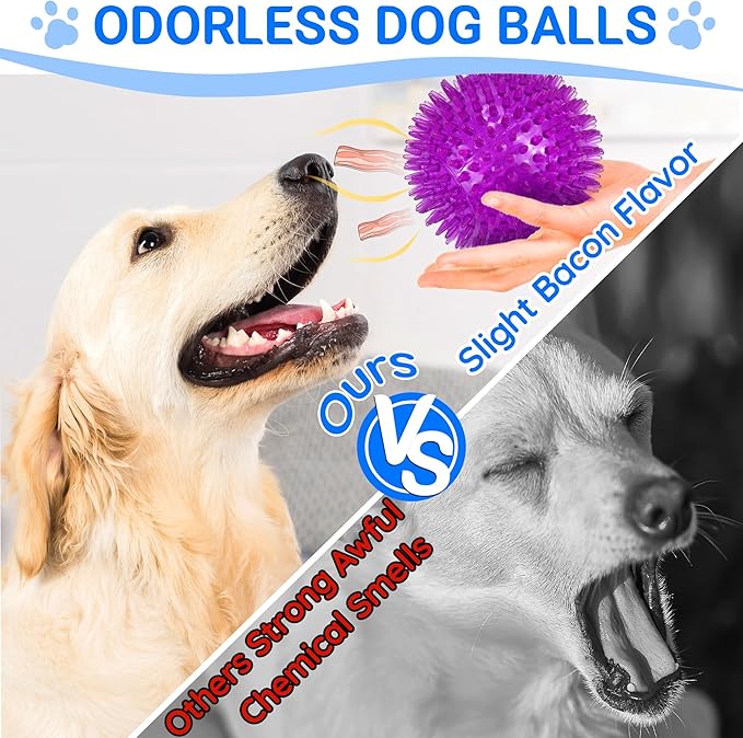 LECHONG 4-Pack Large Squeaky Dog Balls, 4.5" Rubber Spiky Dog Balls for Large Medium Aggressive Chewers Teeth Cleaning, Chew Toy for Training & Boredom Buster