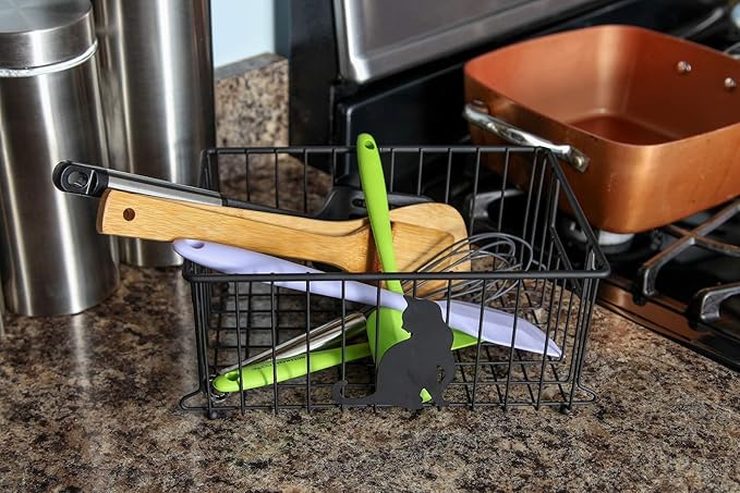 Lily's Home Cat-Themed Wire Basket, Kitchen and Desk Organizer, Cute Caddy for Cat Lovers for Kitchen, Pantry, Cabinet, Bathroom and Office (Large)