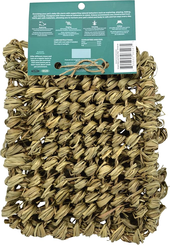 Oxbow Timothy Hay Hide & Seek Mat, Small – Rabbit & Guinea Pig Toys for Chewing & Relaxation, Enrichment for Bunny, Hamster, Chinchilla, Rat, Timothy Hay Small Animal Cage Accessories (Pack of 2)