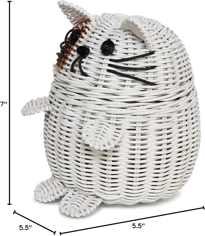 G6 COLLECTION Cat Rattan Storage Basket With Lid Decorative Bin Home Decor Hand Woven Shelf Organizer Cute Handmade Handcrafted Nursery Gift Animal Art Decoration Artwork Wicker Kitten