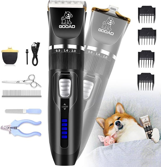 Dog Clippers Grooming Kit and Paw Trimmer,Cordless,Low Noise, Electric Quiet,Rechargeable, Dog Trimmer Grooming, Pet Hair Clippers for Thick Coats,Shaver for Small and Large Dogs Cats(Black)