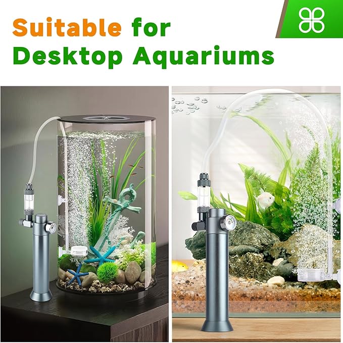 Complete Aquarium CO2 System, Desktop CO2 Regulator with 45g Disposable CO2 Cartridge, Compatible with 5/8" and 3/8" Threaded for Nano Aquariums