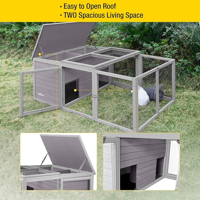 Aivituvin Rabbit Hutch Outdoor Large, Bunny Cage Indoor for 2 Rabbits, Poultry Playpen Duck Cage Playpen for Small Animals with Easy to Clean PVC Layer