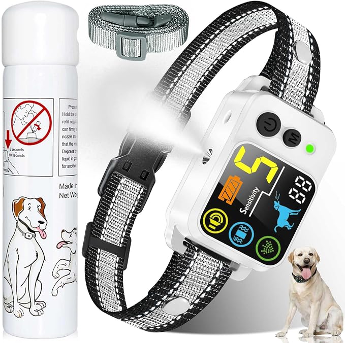 Citronella Bark Dog Collar [1*Refill] Spray Dog Collar, with 5 Adjustable Sensitivity, Beep+Vibration+Spray 5 Working Modes Citronella Bark Collar, IP66 Waterproof Dog Spray Collar for L/M/S