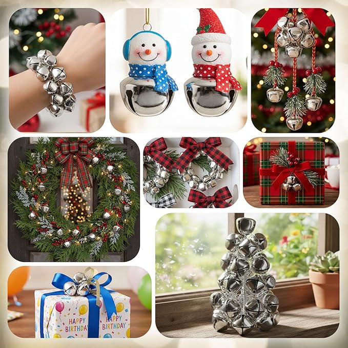 BigOtters 50 PCS Jingle Bells for Crafting, 1 Inch Silver Craft Bells Bulk for DIY Crafts, Potty Training, Wind Chimes Making, Wedding Decor & Home Decoration, with Hanging Hole