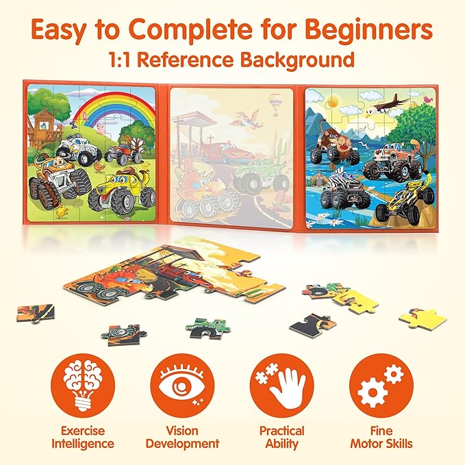 SYNARRY Magnetic Puzzles for Toddlers 3-5, 20 Pieces Travel Puzzles for Kids Ages 4-6, Easter Basket Stuffers Gifts for Kids, Car Airplane Road Trip Activities Toys for 3 4 5 6 Year Old Children