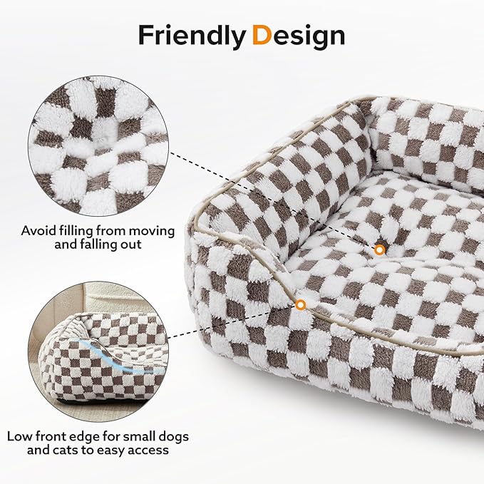 JOEJOY Dog Bed for Large Medium Small Dogs - Rectangle Orthopedic Dog Sofa Bed, Cute Modern Puppy Bed with Jacquard Shaggy Plush & Anti Slip Bottom, 35x25x10inches, Cofffee