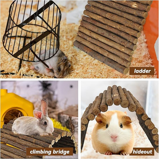 kathson Wooden Hamster Bridge,Guinea Pig Wood Ladder Bendable Tunnel Hideout Hut Small Animal Climbing Toys for Ferret Hedgehog Chinchilla Mice Rat Gerbil Baby Rabbit(19.6 x 6.0 in)