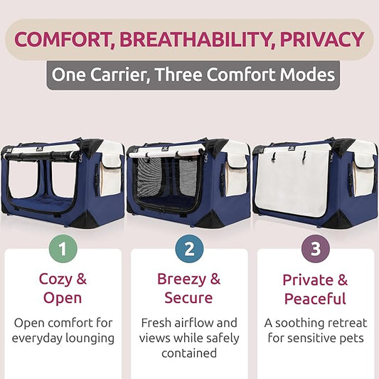 Cat & Dog Pet Carrier, Soft-Sided, Medium 20"x13"x13" Fits Most Cats or Small Dog, Comfortable for Travel & Vet Visits, Privacy Windows, Removable Plush Bed, Locking Zippers, Folds Flat