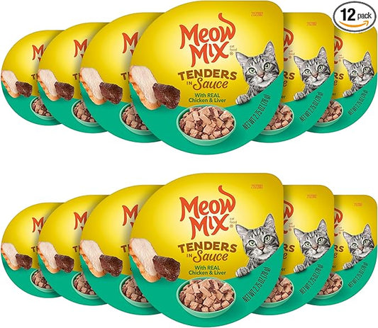 Meow Mix Tenders in Sauce Wet Cat Food, Chicken & Liver, 2.75 Ounce Cup (Pack of 12)