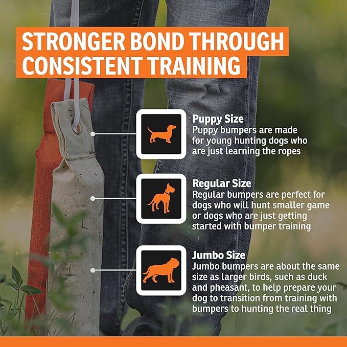 SportDOG Canvas Dummies - Hunting Dog Training Tool - Game Scent Absorber - Water-Ready Bumper - Durable Field Dummy - Weighted Toy - Standard Size - 2.75" W X 12" L - Orange