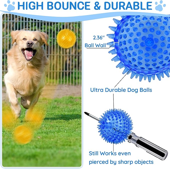 LECHONG 4-Pack Large Squeaky Dog Balls, 4.5" Rubber Spiky Dog Balls for Large Medium Aggressive Chewers Teeth Cleaning, Chew Toy for Training & Boredom Buster