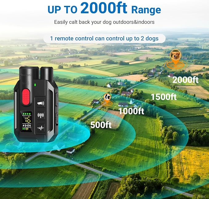 Dog Shock Collar with Remote Control,2000FT Range Dog Training Collar with 4 Training Modes,IP67 Waterproof Dog Bark Collar for Small Medium and Large Dogs（Dark Blue）