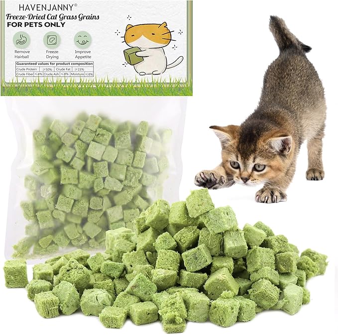 60g Cat Grass Treats for Cats, Freezed Drying Cat Grass Teething Stick Snacks for Kitty, Edible Cats Chew Toys for Teeth Cleaning and Hairball Removal