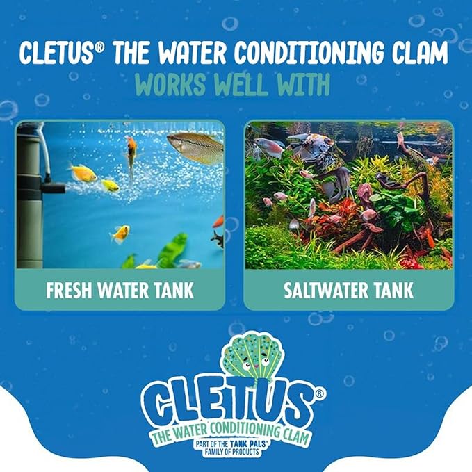 Cletus The Water Conditioning Clam - 6 Pack, Blue - Fish Tank & Aquarium Water Preparation, Chlorine Neutralizer & Heavy Metal Filtration