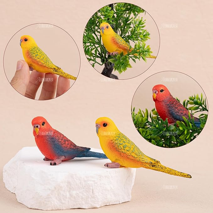 AUEAR, 4 Pack Bird Decorative Figurines Mini Fake Parrot Ornaments Parakeet Model for Home Garden Decoration
