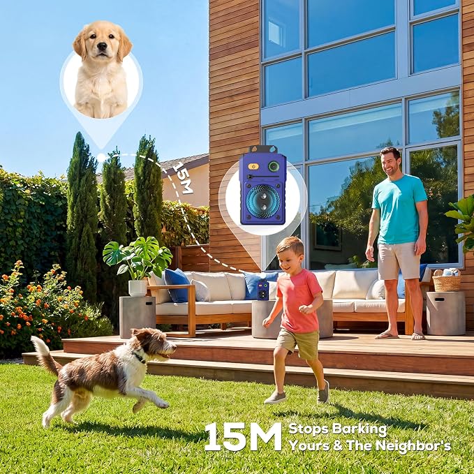 Anti Barking Device for Dogs, 3 Modes Ultrasonic Dog Bark Deterrent with 50FT Long Range, Type-C Rechargeable Bark Box, IP65 Waterproof No More Barking Control Device for Indoor Outdoor Training