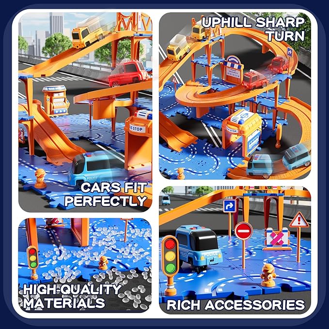 NIPLOOOW Puzzle Race Car Track Set for Kids 3-5, Floor Puzzle Track Car Set, Toddler Toys for 3 4 5 6 Years Old Boys, Toys Gift for Kids Boys Girls Age 3 4 5 6 7 8 Years Old