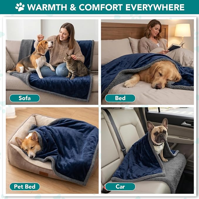 PetAmi Dog Blanket for Small Medium Dogs Cats Puppies Kittens, Soft Sherpa Fleece Pet Blanket Throw, Reversible Plush Couch Cover Protector for Crate Carrier Chair, Machine Washable, 40x29, Blue Gray
