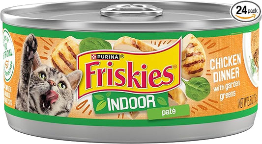 Purina Friskies Indoor Cat Food Pate Chicken Dinner With Garden Greens - (Pack of 24) 5.5 oz. Cans