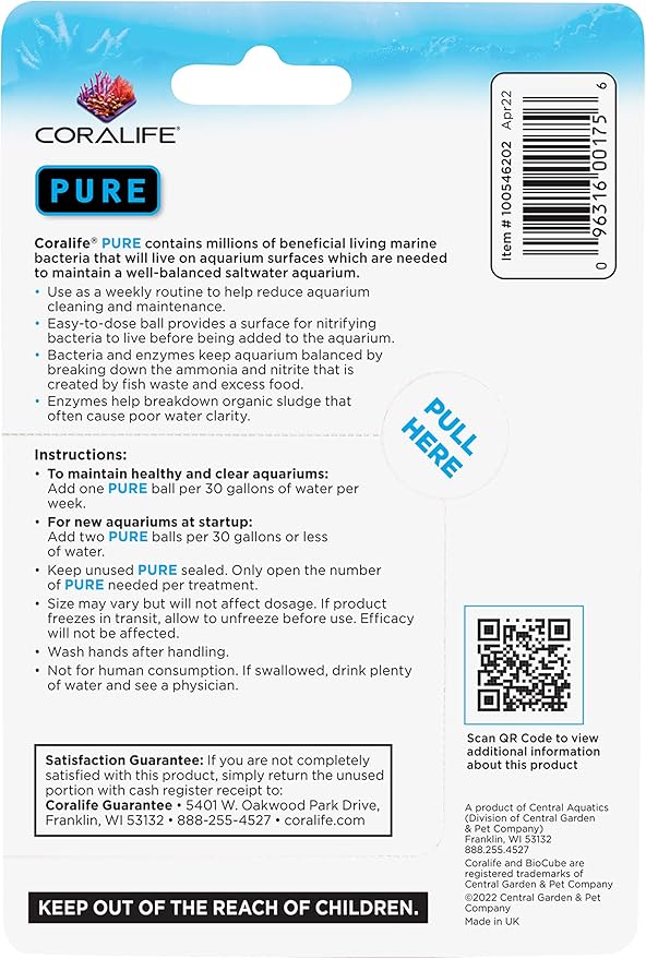 Coralife Aquarium Fish Tank Marine Salt Water PURE Water Care Bacteria Supplement, 4 pack
