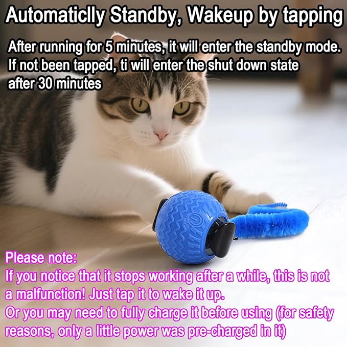 GoldenLife Interactive Cat Toys for Indoor Cats, Hamster Ball with Speedy Tail 2.0, Safe Silicone，3 Modes (Speed/Light) & Type-C Charging, Durable Moving Dog Toy for Indoor Cats/Dogs (Blue)