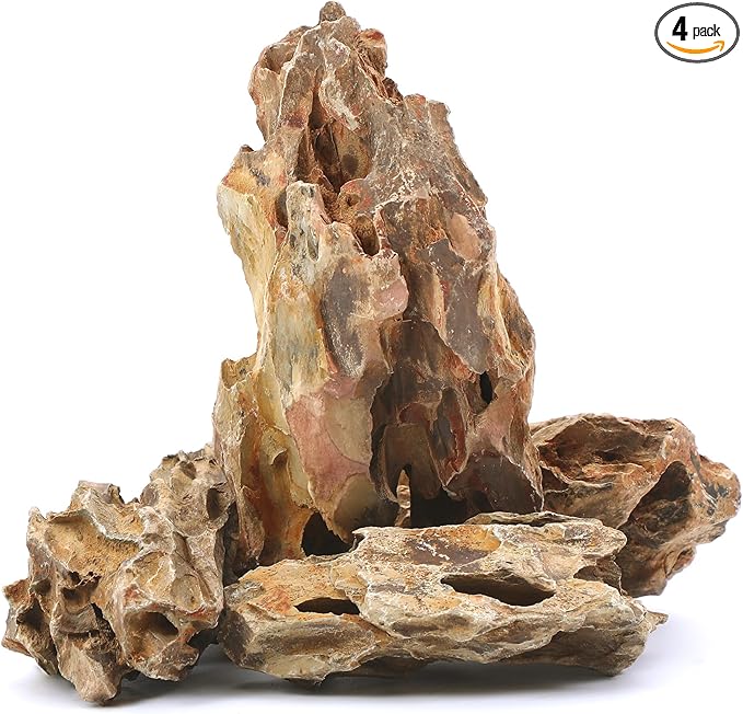 2-6 Inches Natural Dragon Stone 4 PCS Aquarium Rocks for Aquascaping, Aquarium Landscaping, Terrariums, Fish Tank Decoration, Vivariums, Paludarium, Reptile and Amphibian Enclosures