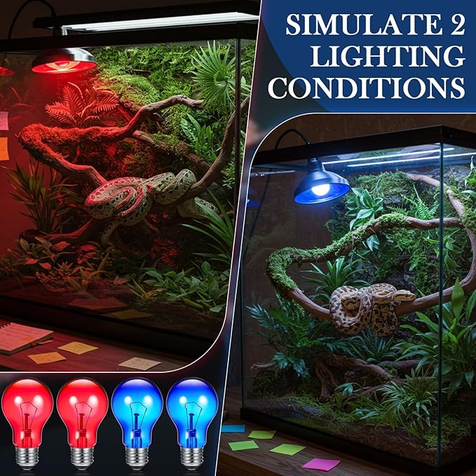 Retisee 4 Pack 60 Watt Heat Lamp Bulbs for Reptiles 120v Infrared Lamp and Blue Light Heat Bulb Day and Night Reptile Bulb for or Chicks, Puppies, Bearded Dragon, Snake, Turtle