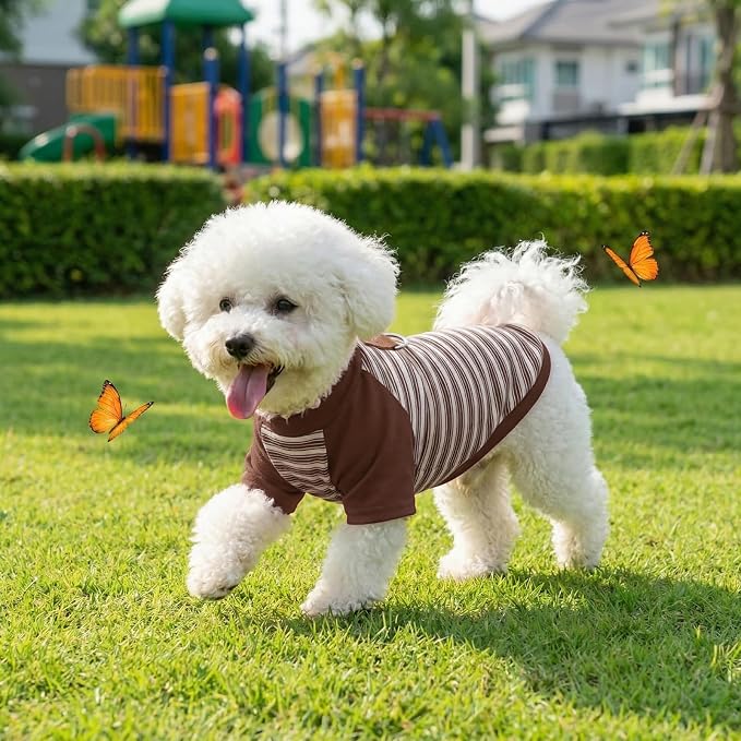 Pistha Dog Tshirt Striped Shirts for Dogs Clothes Stretchy Puppy T-Shirts with Metal Buckle for Small Medium Dog Boys Girls (Brown, XX-Large)