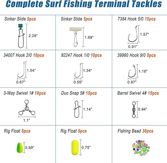 Saltwater Fishing Tackle Kit,160pcs Surf Fishing Gear Set Saltwater Lures Bucktail Jigs Fishing Bait Rigs Pyramid Sinkers Leaders Hooks Swivels Ocean Beach Fishing Accessories with Tackle Box