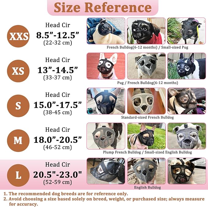 Mayerzon Short Snout Dog Muzzle for French Bulldog with Full Pant Design to Prevent Eating Biting, Soft Mesh Dog Muzzle for Shih Tzu Pug English Bulldog for Grooming Walking, Allow to Drink and Feed