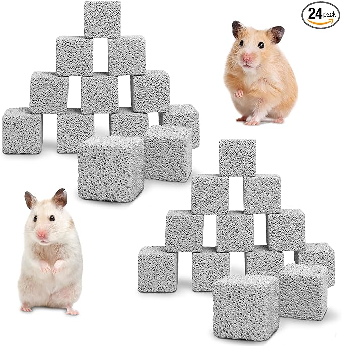 Hamiledyi 24 PCS Chinchilla Chew Toys Lava Blocks Hamster Chew Toys for Teeth Grinding Square Stone Mineral Calcium Stone for Bunny Rabbit Hamster Chinchillas Squirrel and Other Small Animals