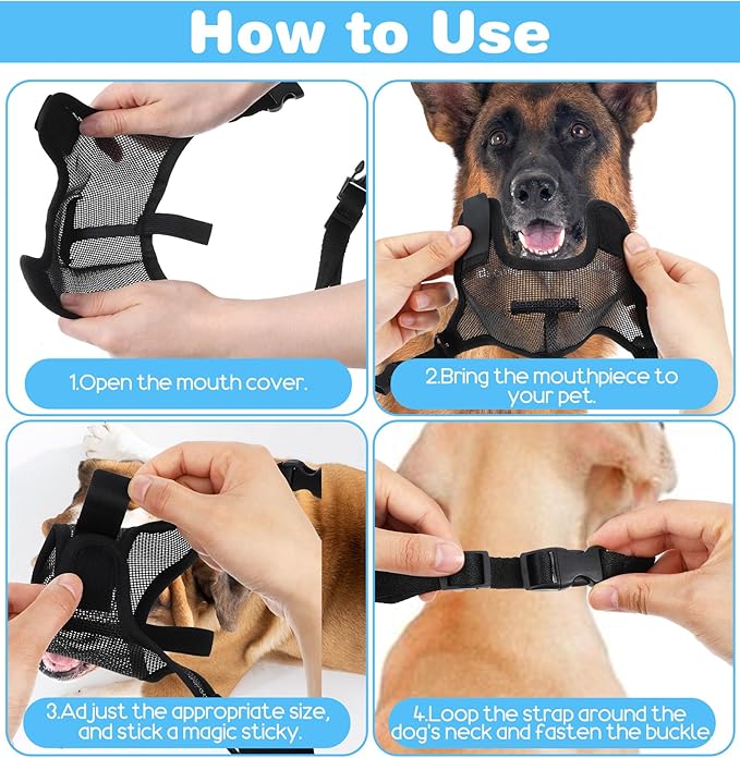 Dog Muzzle, Anti Scavenging Mesh Muzzle for Dogs, Breathable Soft Muzzles, Adjustable for Huskies and Dobermans, Allows Panting & Drinking