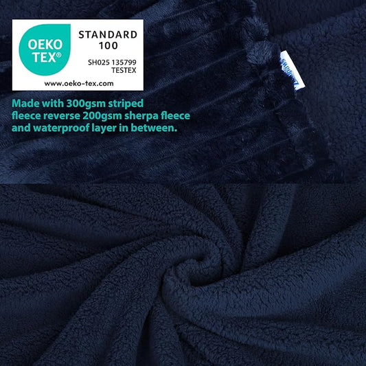 Waterproof Pet Blanket for Large Dogs & Cats - Reversible Calming Plush, Washable Furniture Cover for Couch, Bed, Car Seat, Blocks Leaks, Stains & Pet Fur (Navy, 50"x60")