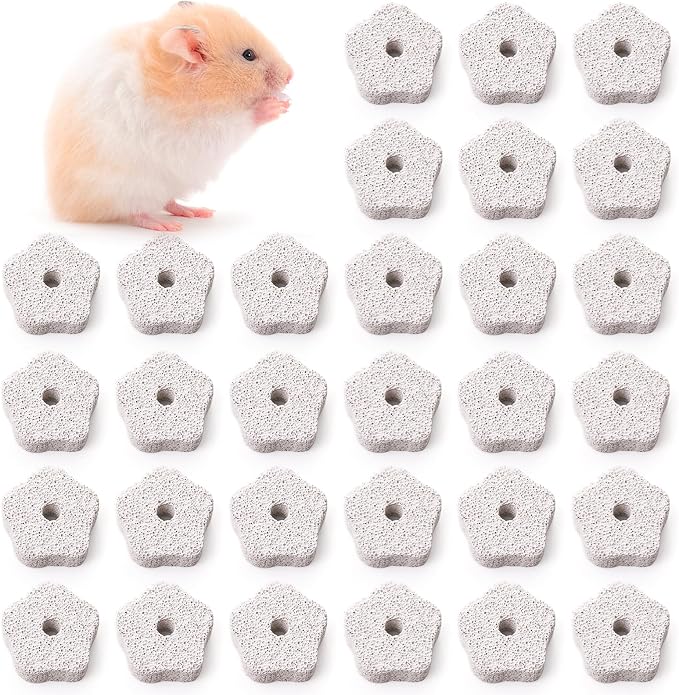 DEAYOU 30 Pack Chinchilla Lava Bites, Flower Shape Rabbit Teeth Grinding Stone, Small Animal Chew Toys Mineral Calcium Block for Hamster, Squirrel, Rat, Parrot, Bunny