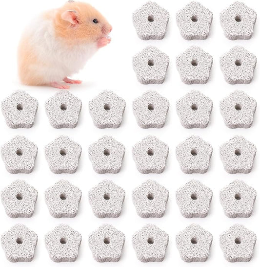 DEAYOU 30 Pack Chinchilla Lava Bites, Flower Shape Rabbit Teeth Grinding Stone, Small Animal Chew Toys Mineral Calcium Block for Hamster, Squirrel, Rat, Parrot, Bunny