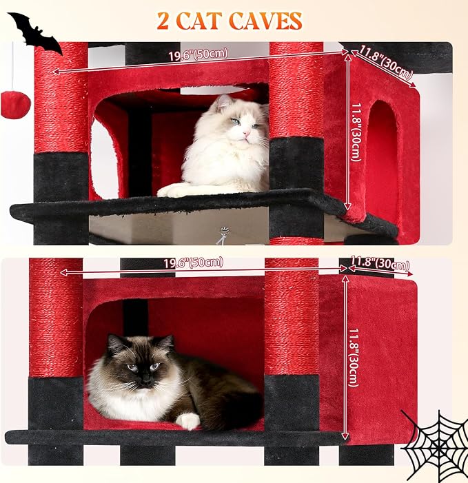 Globlazer XXL Giant Gothic Cat Tree, 83 Inch Heavy Duty Tall Goth Cat Tower for Indoor Cats Large Adult, Multi-Level Large Cat Condo with 8 Scratching Posts, Hammock, 2 Platform, F83B, Black Red
